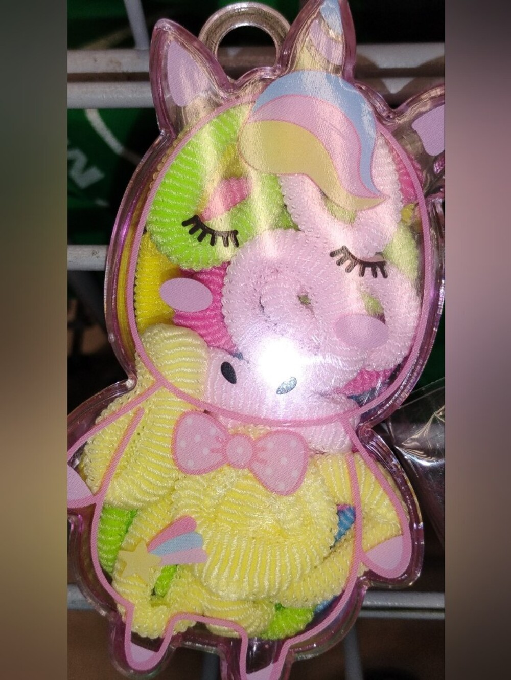 Pastel Unicorn-shaped Container Hair Tie Set - Pink, Yellow, Green, Blue